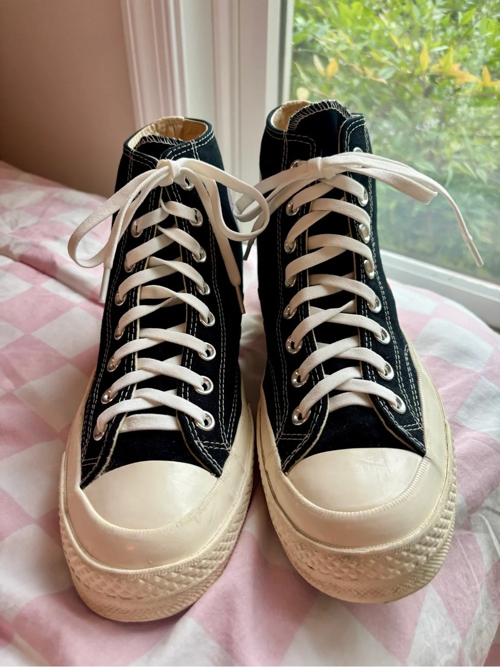 Converse All Star Comme des Garçons Peek-A-Boo Heart High Top Sneakers - 10